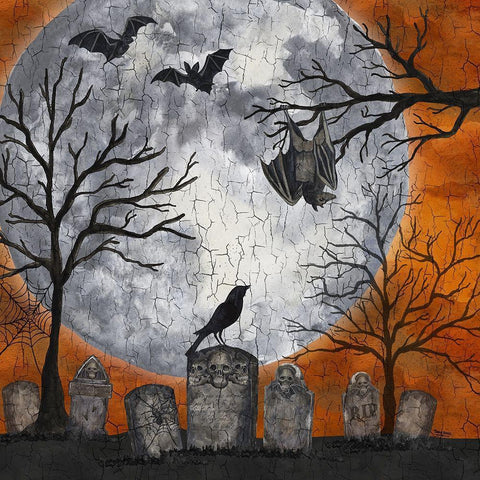 Something Wicked Graveyard I Hanging Bat White Modern Wood Framed Art Print by Reed, Tara