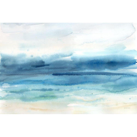 Indigo Seascape Landscape White Modern Wood Framed Art Print by Coulter, Cynthia