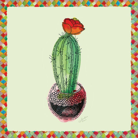 Rainbow Cactus I White Modern Wood Framed Art Print with Double Matting by Cusson, Marie Elaine