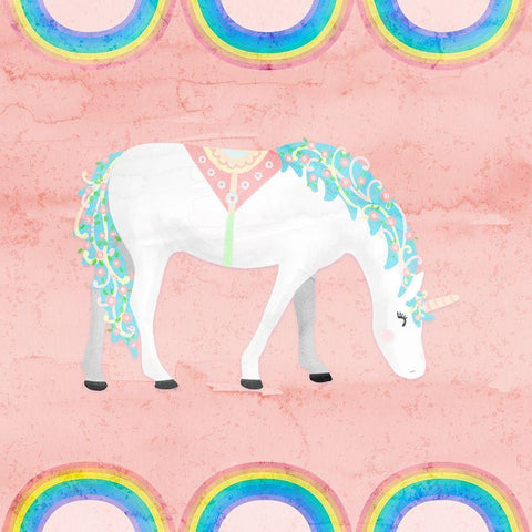 Rainbow Unicorn III Black Modern Wood Framed Art Print with Double Matting by Noonday Design