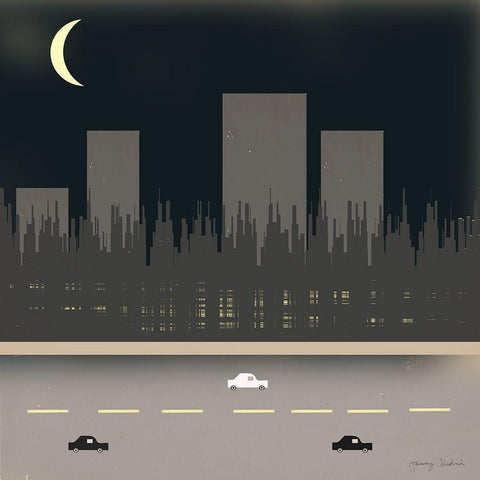 Nightime in the City I   White Modern Wood Framed Art Print with Double Matting by Kushnir, Tammy