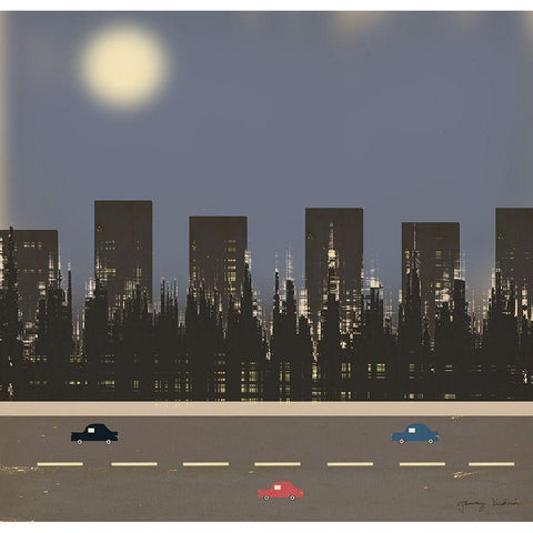 Nightime in the City II Black Modern Wood Framed Art Print with Double Matting by Kushnir, Tammy
