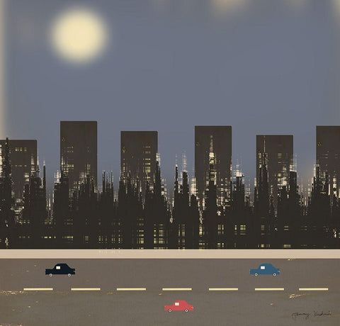 Nightime in the City II White Modern Wood Framed Art Print with Double Matting by Kushnir, Tammy