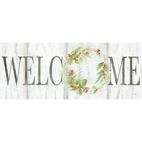 Holiday Wreath Welcome Sign Black Modern Wood Framed Art Print with Double Matting by Coulter, Cynthia