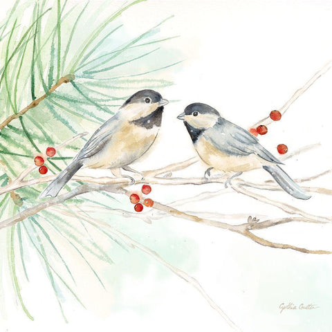 Winter Birds II Chickadees White Modern Wood Framed Art Print by Coulter, Cynthia