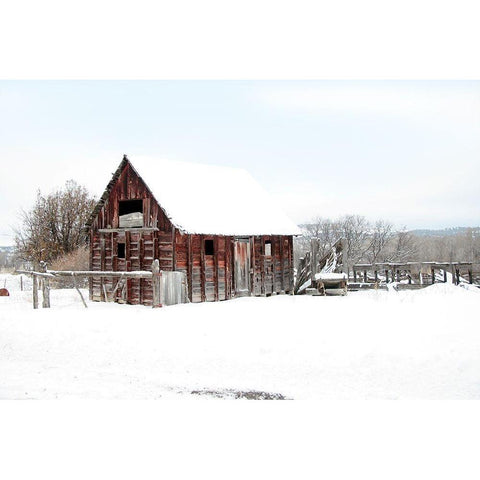 Winter Barn Landscape Gold Ornate Wood Framed Art Print with Double Matting by Tyrrell, Lu Anne