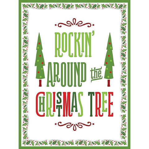 Colorful Christmas with border II White Modern Wood Framed Art Print by Noonday Designs