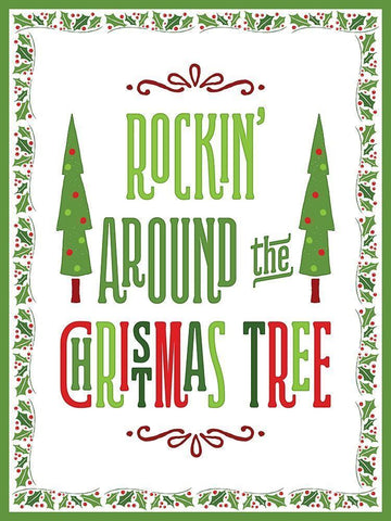 Colorful Christmas with border II White Modern Wood Framed Art Print with Double Matting by Noonday Designs