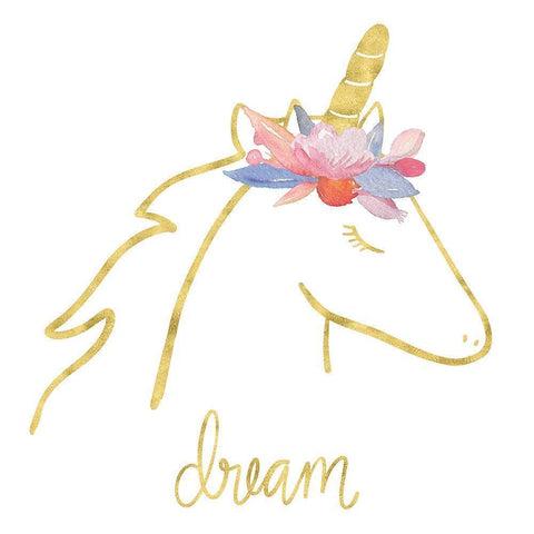 Golden Unicorn I Dream White Modern Wood Framed Art Print by Noonday Design