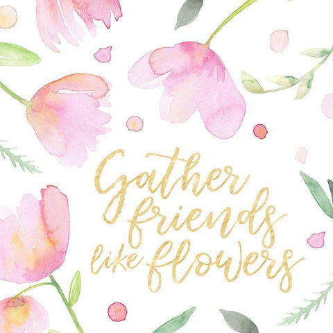 Soft Pink Flowers Friends I Gold Ornate Wood Framed Art Print with Double Matting by Noonday Design