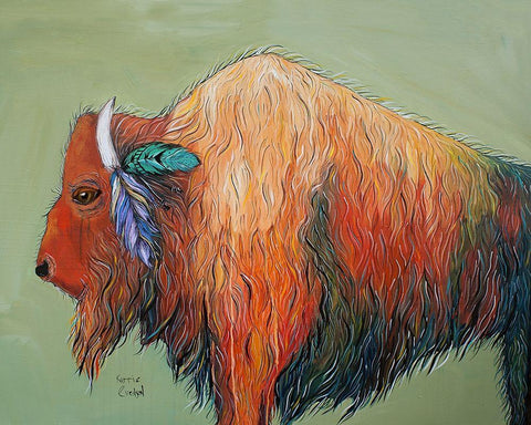 Warrior Bison White Modern Wood Framed Art Print with Double Matting by Evenson, Karrie