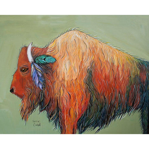 Warrior Bison Black Modern Wood Framed Art Print with Double Matting by Evenson, Karrie