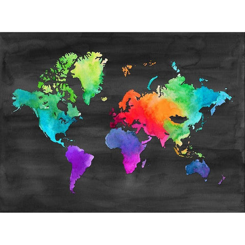 Map of Many Colors Black Modern Wood Framed Art Print with Double Matting by Noonday Design
