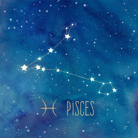 Star Sign Pisces Black Ornate Wood Framed Art Print with Double Matting by Coulter, Cynthia