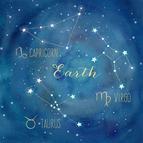 Star Sign Earth White Modern Wood Framed Art Print by Coulter, Cynthia