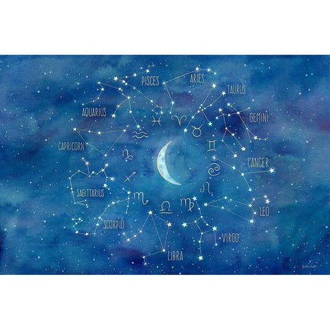 Star Sign with Moon Landscape Black Modern Wood Framed Art Print with Double Matting by Coulter, Cynthia