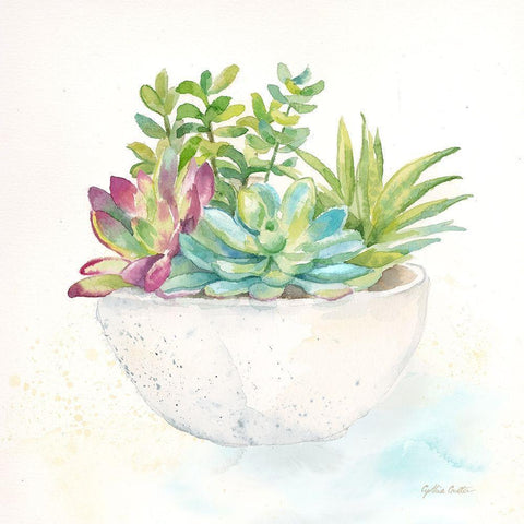 Sweet Succulent Pots II White Modern Wood Framed Art Print by Coulter, Cynthia