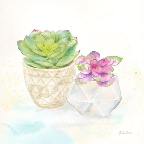 Sweet Succulent Pots III Gold Ornate Wood Framed Art Print with Double Matting by Coulter, Cynthia