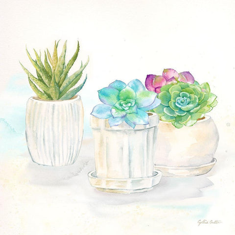 Sweet Succulent Pots IV White Modern Wood Framed Art Print with Double Matting by Coulter, Cynthia