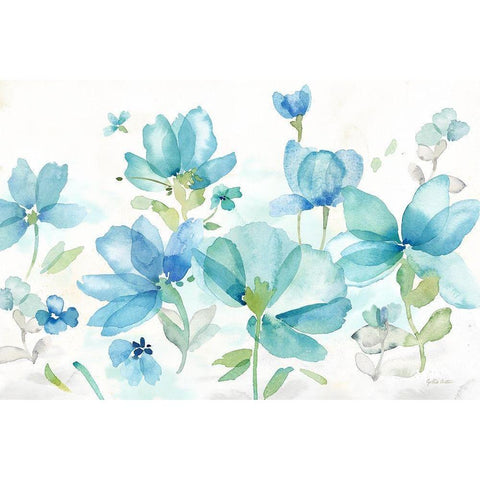 Blue Poppy Field Landscape Gold Ornate Wood Framed Art Print with Double Matting by Coulter, Cynthia