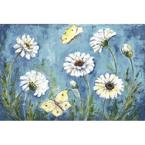 Daisies and Butterfly Meadow Black Modern Wood Framed Art Print by Tre Sorelle Studios