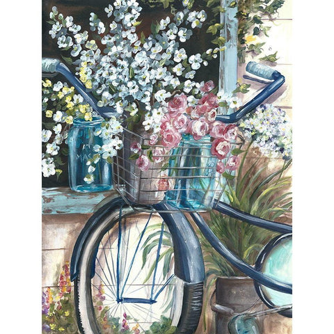 Vintage Bike and Mason Jar Gold Ornate Wood Framed Art Print with Double Matting by Tre Sorelle Studios