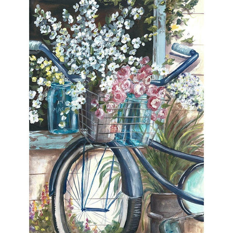 Vintage Bike and Mason Jar Black Modern Wood Framed Art Print by Tre Sorelle Studios