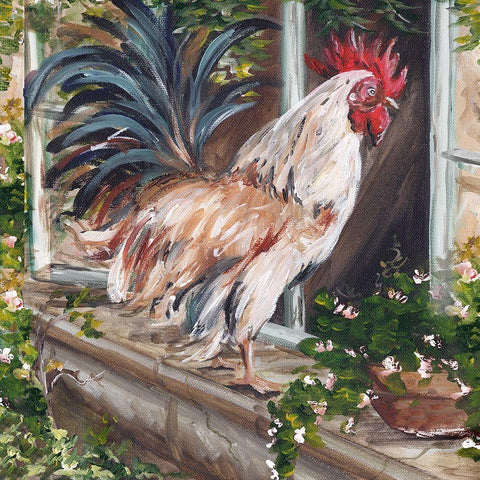French Country Rooster Gold Ornate Wood Framed Art Print with Double Matting by Tre Sorelle Studios