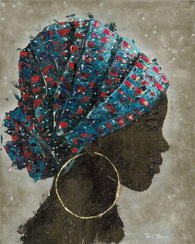 Profile of a Woman I (gold hoop) Black Ornate Wood Framed Art Print with Double Matting by Cusson, Marie Elaine