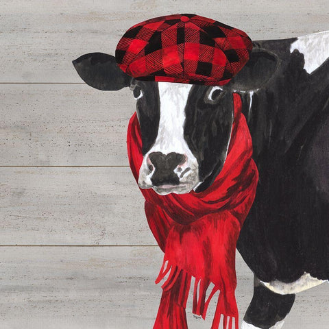 Intellectual Animals III Cow and Scarf Black Modern Wood Framed Art Print by Reed, Tara
