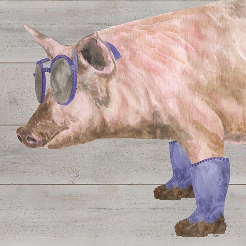 Intellectual Animals V Pig in Boots White Modern Wood Framed Art Print by Reed, Tara