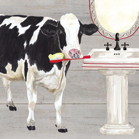 Bath time for Cows Sink White Modern Wood Framed Art Print by Reed, Tara