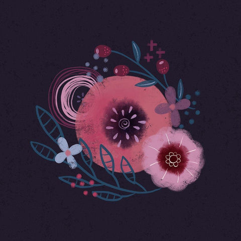 Dark Purple Florals II Black Ornate Wood Framed Art Print with Double Matting by Noonday Design