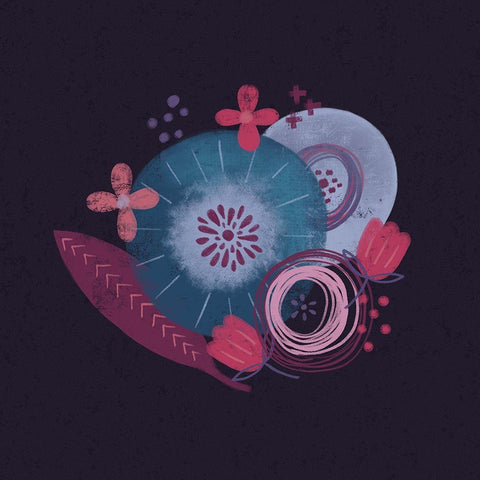 Dark Purple Florals III Black Modern Wood Framed Art Print with Double Matting by Noonday Design