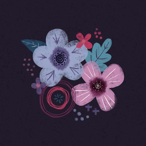 Dark Purple Florals IV White Modern Wood Framed Art Print with Double Matting by Noonday Design