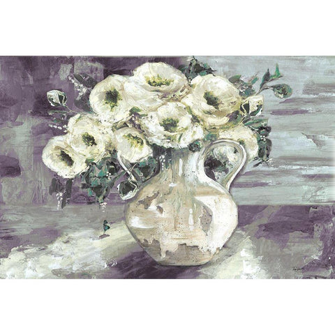 White Flowers in Pottery Pitcher Gold Ornate Wood Framed Art Print with Double Matting by Tre Sorelle Studios