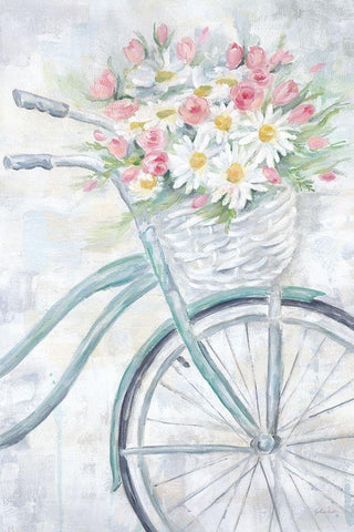 Bike with Flower Basket Black Ornate Wood Framed Art Print with Double Matting by Coulter, Cynthia