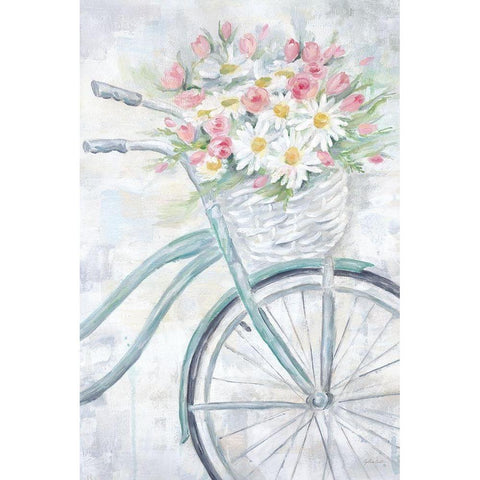 Bike with Flower Basket Gold Ornate Wood Framed Art Print with Double Matting by Coulter, Cynthia