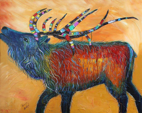 Elk White Modern Wood Framed Art Print with Double Matting by Evenson, Karrie