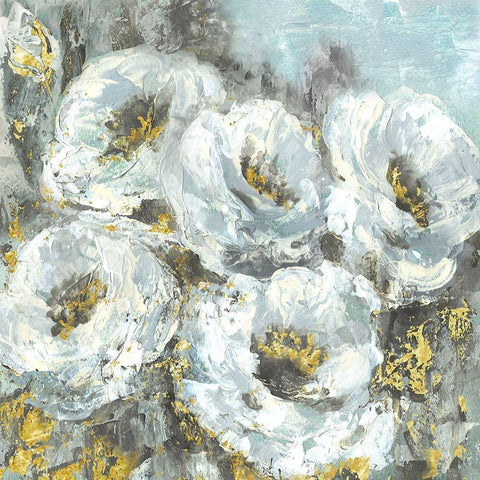 White Flowers with Gold  White Modern Wood Framed Art Print by Tre Sorelle Studios