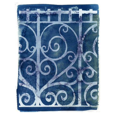 Wrought Iron Cyanotype I Gold Ornate Wood Framed Art Print with Double Matting by Green, Nancy