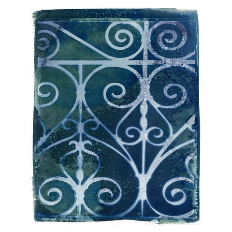 Wrought Iron Cyanotype II Gold Ornate Wood Framed Art Print with Double Matting by Green, Nancy