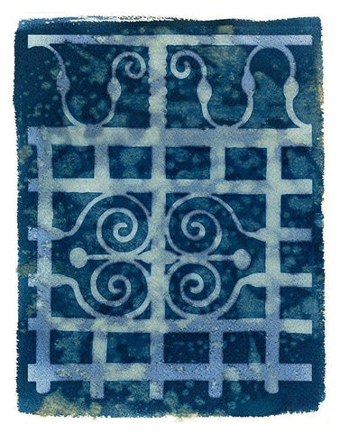 Wrought Iron Cyanotype III Black Ornate Wood Framed Art Print with Double Matting by Green, Nancy