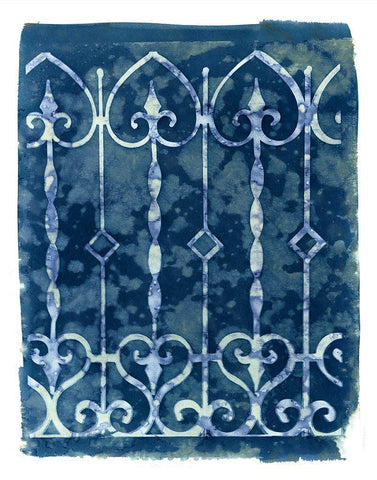 Wrought Iron Cyanotype IV Black Ornate Wood Framed Art Print with Double Matting by Green, Nancy