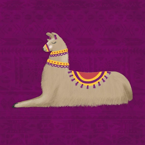 Lovely Llama Jewel Tones II-Purple Gold Ornate Wood Framed Art Print with Double Matting by Noonday Design