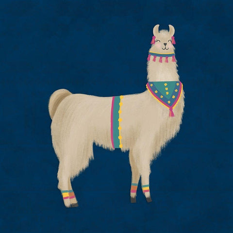 Lovely Llama Jewel Tones III-Blue White Modern Wood Framed Art Print with Double Matting by Noonday Design