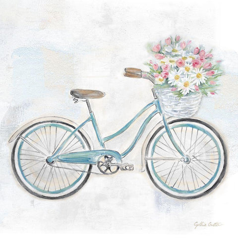 Vintage Bike w/flower basket I Gold Ornate Wood Framed Art Print with Double Matting by Coulter, Cynthia