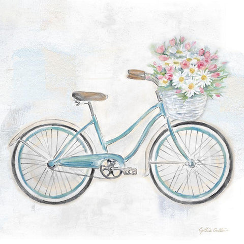 Vintage Bike w/flower basket I Black Ornate Wood Framed Art Print with Double Matting by Coulter, Cynthia