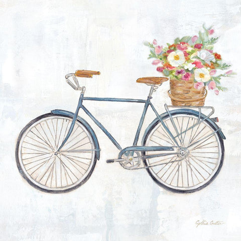 Vintage Bike w/flower basket II Black Modern Wood Framed Art Print with Double Matting by Coulter, Cynthia