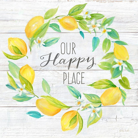 Our Happy Place Lemon Wreath White Modern Wood Framed Art Print by Coulter, Cynthia